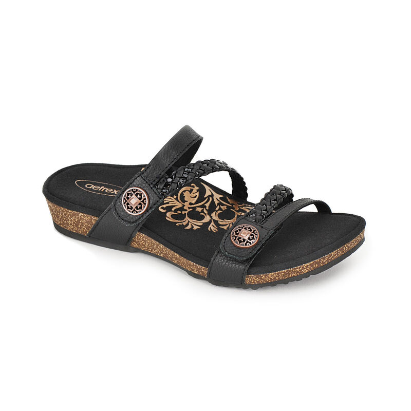 Aetrex Womens Janey Braided Slide Sandals Black - ezS8AfrG0